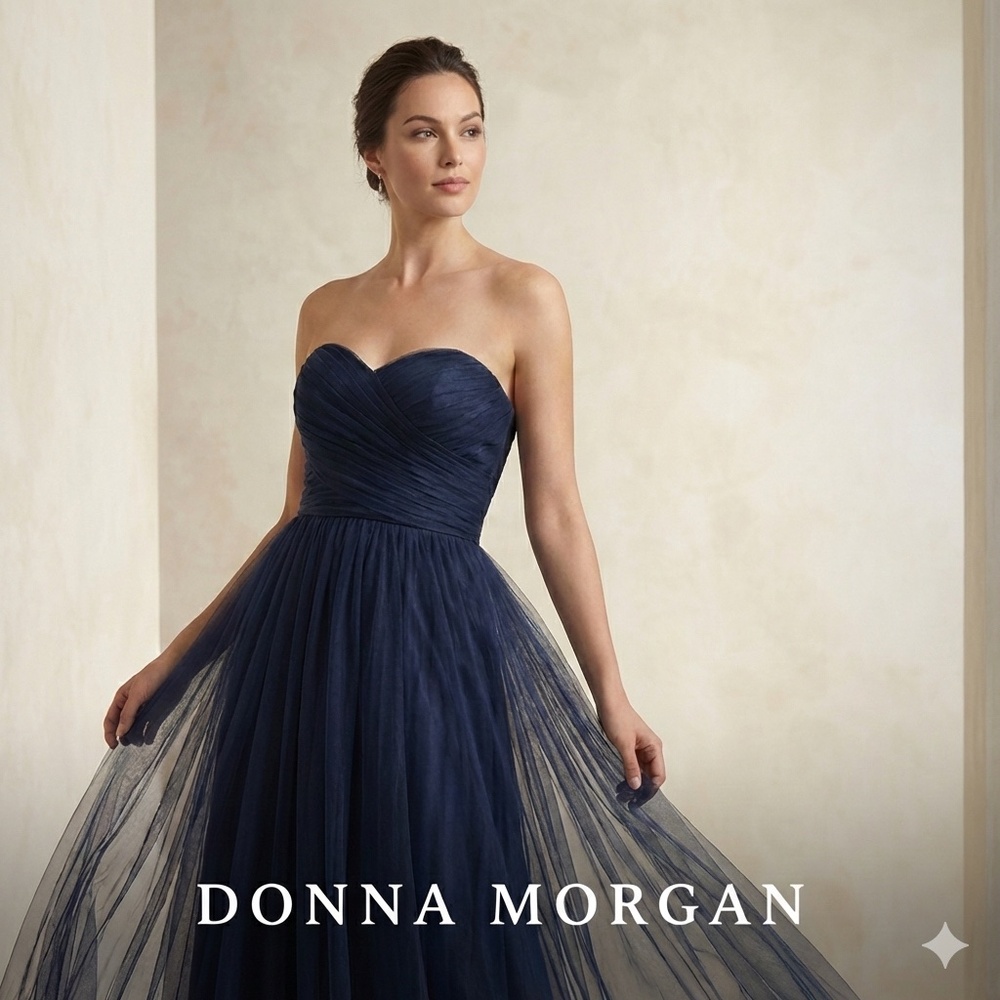 Donna Morgan Felicity Tulle Strapless Gown Midnight Blue Size 14